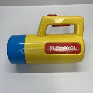 Vintage Playskool Yellow Flashlight 1986 Red + Green Lenses Tested Working‎